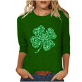 thumbnail image 2 of St. Patricks Day Ladies' St. Patricks Day Printed Round Neck Three Quarter Sleeve 3/4 Sleeve T-Shirt Loose Top, 2 of 6