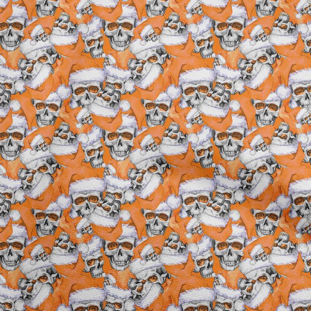 oneOone Rayon Orange Fabric Skull Sewing Material Print Fabric By The Yard 56 Inch Wide