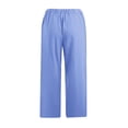 thumbnail image 4 of XZNGL Casual Cotton Linen Drawstring Elastic Waist Wide Leg Cropped Pants for Women, Breathable Summer Spring Fall All-Season Wear, Solid Color, 4 of 7