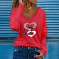 thumbnail image 2 of CEHVOM T-Shirt pour Femme à Col en V Décontracté à Manches Longues avec Imprimé et Coutures, Chandail « Love », 2 of 4