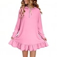 thumbnail image 2 of NTACZA Robe Fille à Manches Longues à Capuche Mignonne Robe Chandail Quart de Fermeture Éclair Ourlet à Volants Coupe Droite Mini Robe pour Ado 7 Ans, 2 of 9