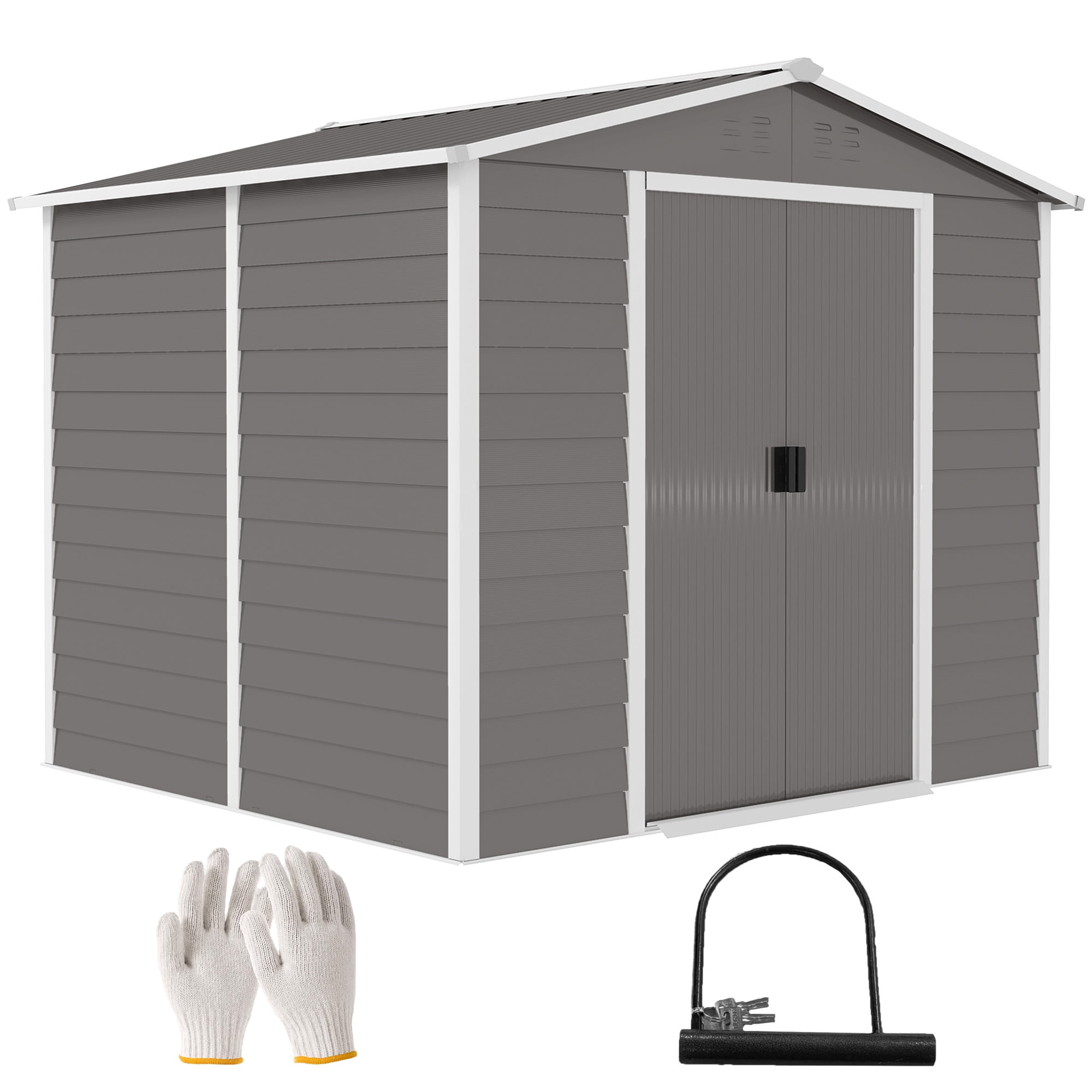 Outsunny 8'x7' Outdoor Storage Shed Garden Shed w/ Lock, Light Grey
