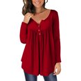 thumbnail image 1 of Timegard Tops for Women Ruched Notched V-Neck Long Sleeve Button Blouse Dressy Casual Tunic Tops, 1 of 5