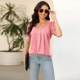thumbnail image 1 of AherBiu T-Shirts pour Femmes à Encolure Carrée, Coupe Ample, Plissés, Tendance, Décontractés, Confortables, Manches Courtes, T-Shirts, 1 of 5