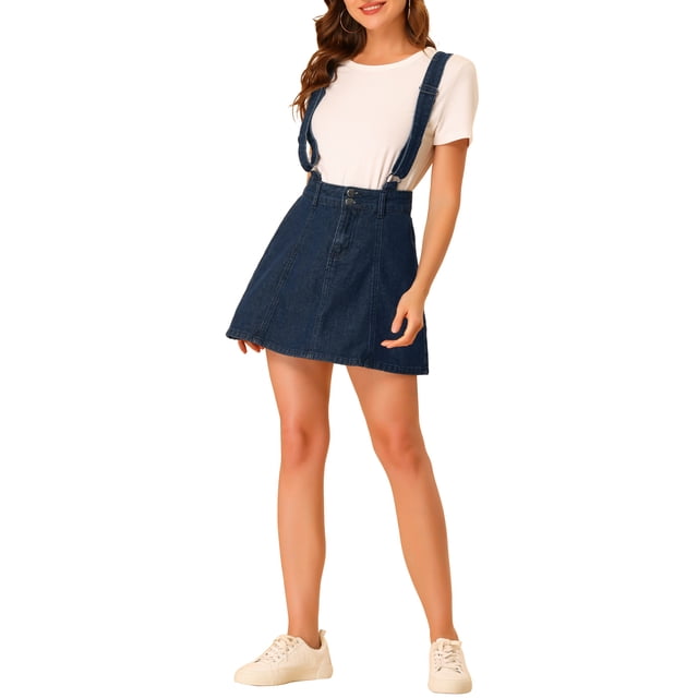 Unique Bargains Jupe à Bretelles Mini TP pour Femme, Bleu Foncé, Lot de 1