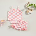 thumbnail image 2 of Ensemble de Vêtements d'Été pour Bébé Fille Damier à Carreaux Imprimé Floral Sans Manches Robe Romper + Volant, 2 of 9