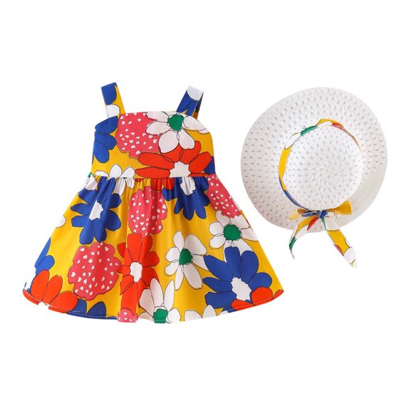 Ketyyh-chn99 Baby Girl Dresses Gift Sleeveless Flower Print Princess Girls Casual Long Sleeves Short Dress Yellow ,2-3 Years