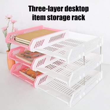 Plateau à Lettres Empilable à 3 Niveaux, Organiseur de Papier de Bureau, Étagère de Rangement en Plastique pour Dossiers et Documents pour la Maison, le Bureau et l'École