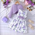 thumbnail image 2 of Splozh Toddler Dance Outfit 2PCS Little Toddler Girls Dress with Cardigan Floral Dresses Ruffle Sweaters Spring Fall Clothes Purple,2-3 Years, 2 of 5