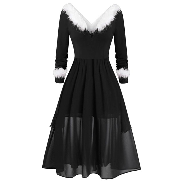 TJAZFJPA Robe en Velours pour Femmes, Patchwork de Noël, Col en V, Manches Longues, Robe Asymétrique à Capuche, Robes de Vacances Tendance 2028