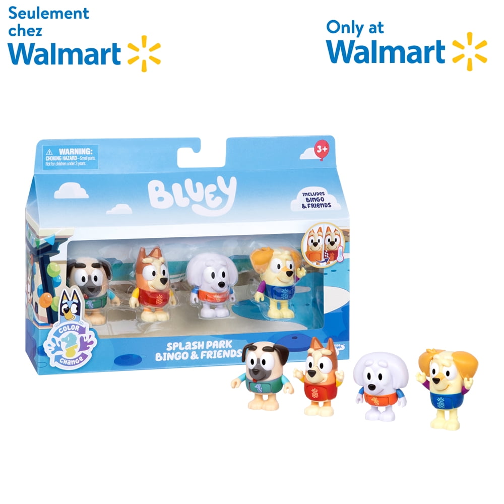 Bluey Colour Change Figure 4 Pack -- Walmart Exclusive - Water Park Bingo & Friends