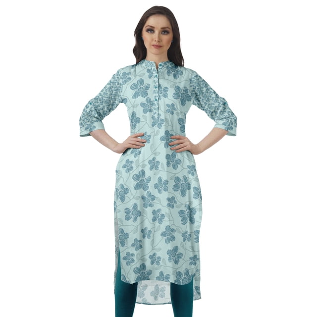 Moomaya Kurti Indienne Imprimée Tunique en Coton pour Femme Col Mandarin Kurta Longueur Genou