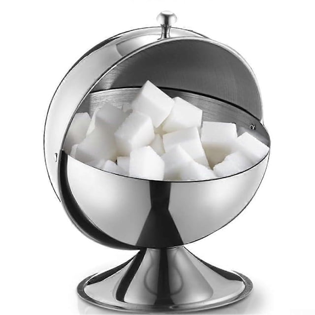 Bol à Sucre en Acier Inoxydable avec Couvercle à Roulettes, Couvercle à Charnière Pratique, Bol à Sucre en Acier Inoxydable, Support pour Cubes de Sucre, Pot à Bonbons, Bol Réf : 5713