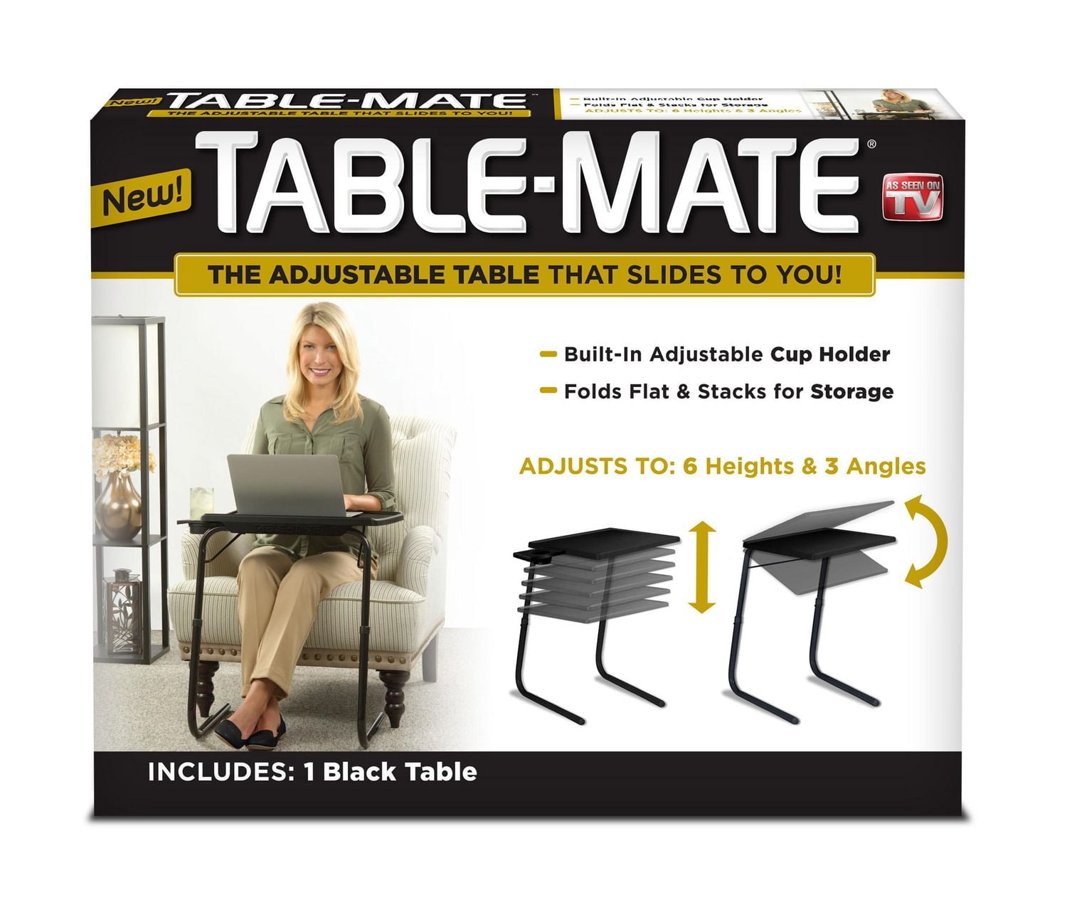 Table-Mate – La table réglable qui glisse vers vous! Noir