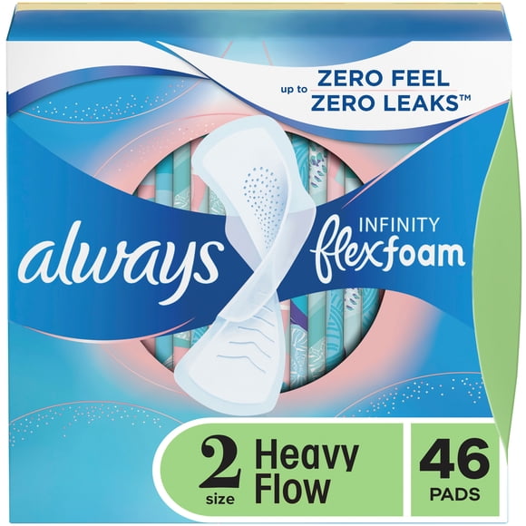 Always Infinity Serviettes FlexFoam pour Femmes, Taille 2, Flux Abondant, avec Ailes, Non Parfumées 46 Unités