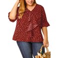 thumbnail image 2 of GRACE & GRANDEUR Blouse pour Femme Grande Taille, devant à Volants, Manches Smockées, Col en V, Haut Uni Décontracté 3X Rouge Blanc, 2 of 7