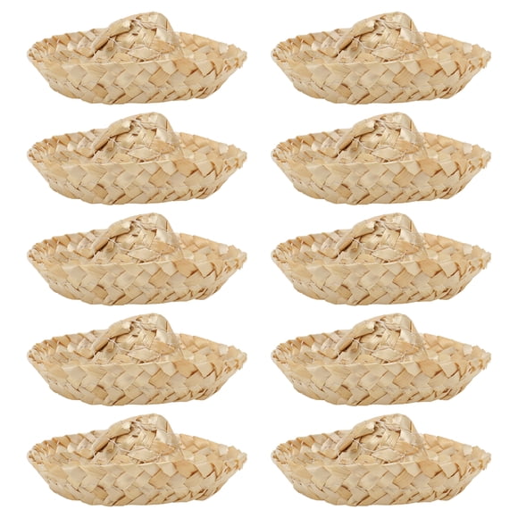 KAKOWELY 10 Pcs Mini Chapeaux en Paille Tissée Art Créatif Décoration de Poupée Accessoires DIY Kaki, 3.15x"X3.15"X1.26 Pouces