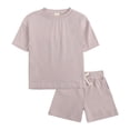 thumbnail image 1 of MIASHUI Boys Summer Tracksuit Outfits Solid Color Short Sleeve Shirts Shorts Outfits,Light Pink,4-5 Years, 1 of 8