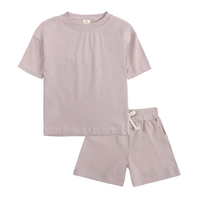 MIASHUI Boys Summer Tracksuit Outfits Solid Color Short Sleeve Shirts Shorts Outfits,Light Pink,4-5 Years