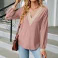 thumbnail image 4 of Pompotops T-shirt Mode Femme Col en V Dentelle Manches Longues Ample Liquidation, 4 of 7
