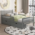 thumbnail image 2 of HMSHA Twin Size Wood Platform Bed with Guardrails on Both Sides and Two Storage Drawers,Grey, 2 of 12