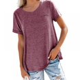 thumbnail image 1 of Casual Style Loose Short-sleeved Pockets Stitching Solid Color T-shirt Simple Natural Fashion Ladies Set Short Sleeves, 1 of 3