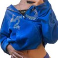 thumbnail image 3 of Women Casual Hooded Jacket Long Sleeve Zip Up Rhinestone Dragon Print Outwear with Pockets, 3 of 4