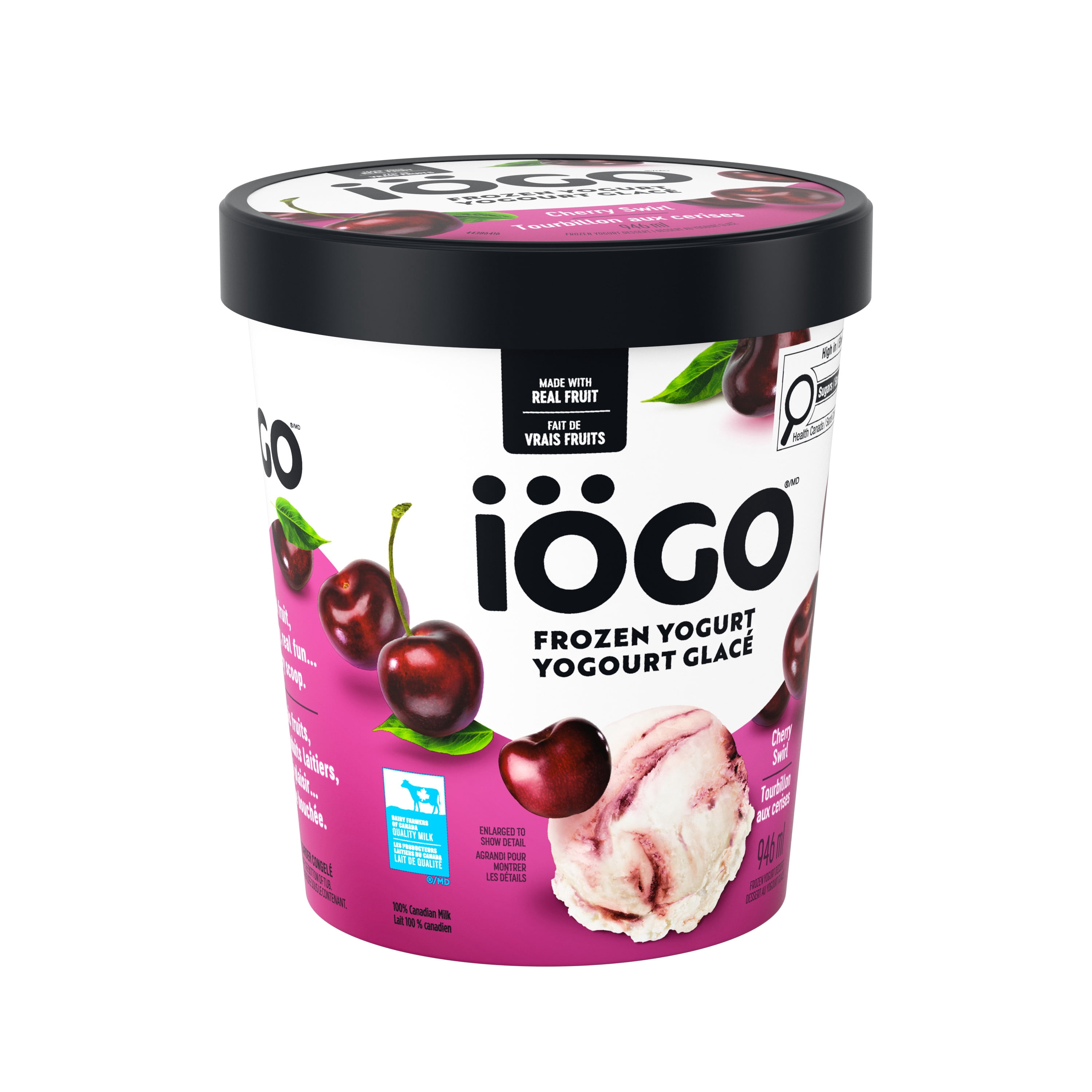 IOGO Cherry Swirl Frozen Yogurt, Vanilla With Fruit Ripple, Real Dairy, 946 ml