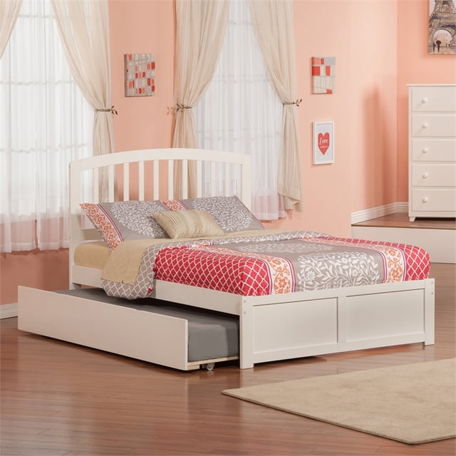 Lit Plateforme Complet en Bois Richmond avec Pied de Lit et Tiroir-Lit Simple, Blanc
