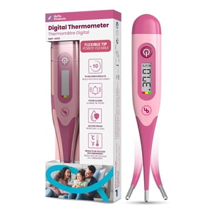 ByFloProducts Flexible Tip Digital Thermometer for Babies and Adults – Fast Accurate Oral, Rectal & Underarm Thermometer with Celsius/Fahrenheit Display - Pink