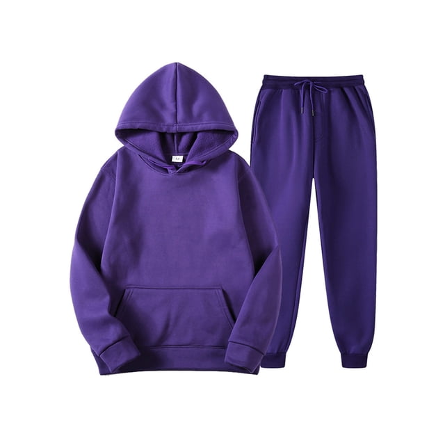 Tenmix Mens Long Sleeve Hoodies And Sweatpant Set Warm 2 Piece Hoodie Hooded Winter Tracksuit Solid Color Jogger Sets Purple XS