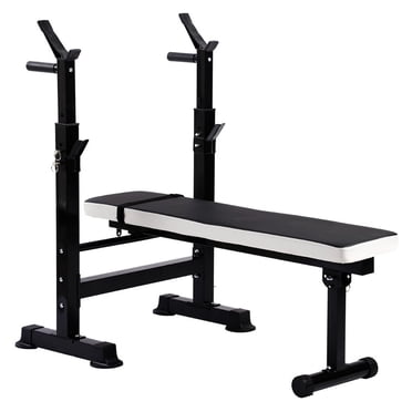 BalanceFrom Steel Weight Bench w/ Squat Rack, Adjustable Seat and Recliner, Black & White