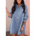 thumbnail image 1 of Women's Sky Blue Buttoned Long Sleeve Denim Mini Dress, 1 of 25