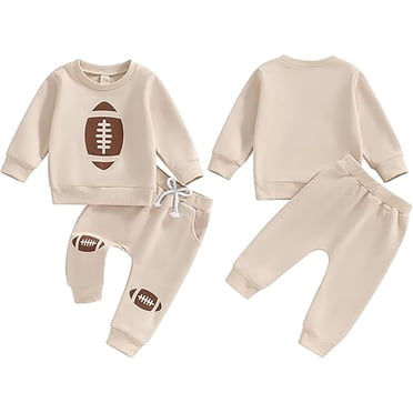 FhsagQ Outfits Toddler Boys Winter Outfits 3T Baby Boy Outfits Football Print Sweatshirt Top with Elastic Pant 2Pcs Toddler Fall Winter Clothes Set Little Boys Outfits Winter Khaki 2-3 Years