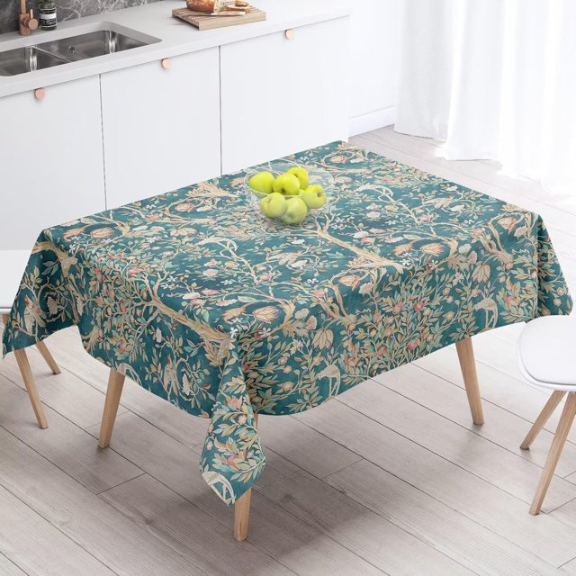 Vintage Floral Tablecloth Teal Original Design Table Cloth for Rectangle Tables Wipeable Polyester Fabric Table Cover Kitchen Dinning Decorations Washable, 60""x120""