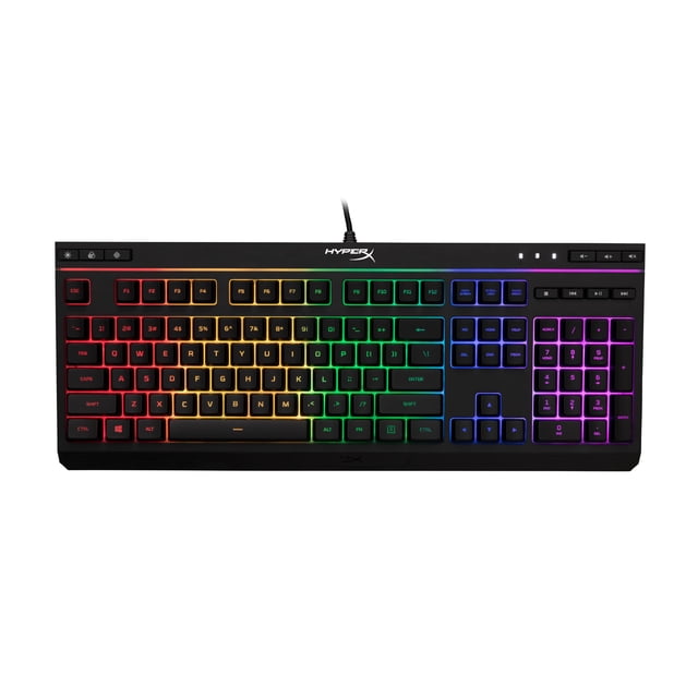 HyperX Clavier de Jeu à Membrane RVB à Noyau en Alliage, Touches Silencieuses et Confortables avec Effets d'Éclairage DEL RVB, Résistant aux Éclaboussures, Touches Multimédias Dédiées,