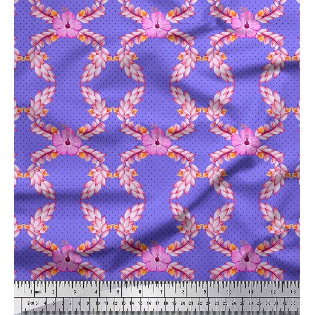 Soimoi polyester Crepe Fabric Dot,Leaves & Floral Decor Fabric Printed Yard 42 Inch Wide