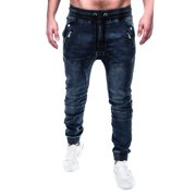Ketyyh-chn99 Men Jeans 2024 Regular Loose Fit Pants Shorts Solid Trousers Relaxed Plus Size Long Pant Blue,M