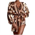 thumbnail image 1 of Pompotops Robes Mini à Volants Imprimé Floral Manches Longues Col en V Décontracté pour Femmes, 1 of 6