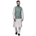 thumbnail image 1 of Atasi Ethnic Dupion Silk Kurta Pyajama Set With Printed Nehru Jacket For Mens, 1 of 3