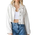 thumbnail image 1 of Diconna Veste en Jean Courte pour Femmes, Décontractée, Boutonnée, en Denim Déchiré avec Franges en Strass, Manteau d'Automne, 1 of 6