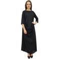 thumbnail image 1 of Bimba Robe Longue Noire à Col Bénitier pour Femme de Designer avec Foulard à Franges Imprimé - 24, 1 of 5