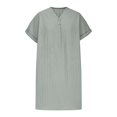 thumbnail image 4 of hotojiny Robes en Coton et Lin pour Femmes 2025 Amples à Boutons Col en V Robe T-Shirt Décontractée Unie à Manches Courtes Roulées Robes Mini de Plage, 4 of 7