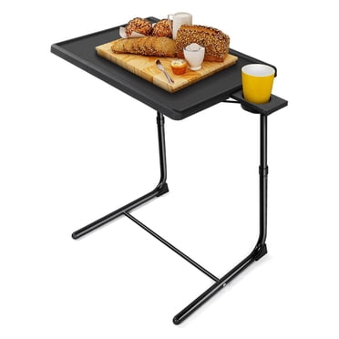 Plateau Télé Multifonction Pliable pour Lit et Sofa, Plateau de Souper Télé Portable Table pour Portable avec 6 Réglages de Hauteur et 3 Angles d'Inclinaison, Porte-Gobelet Intégré
