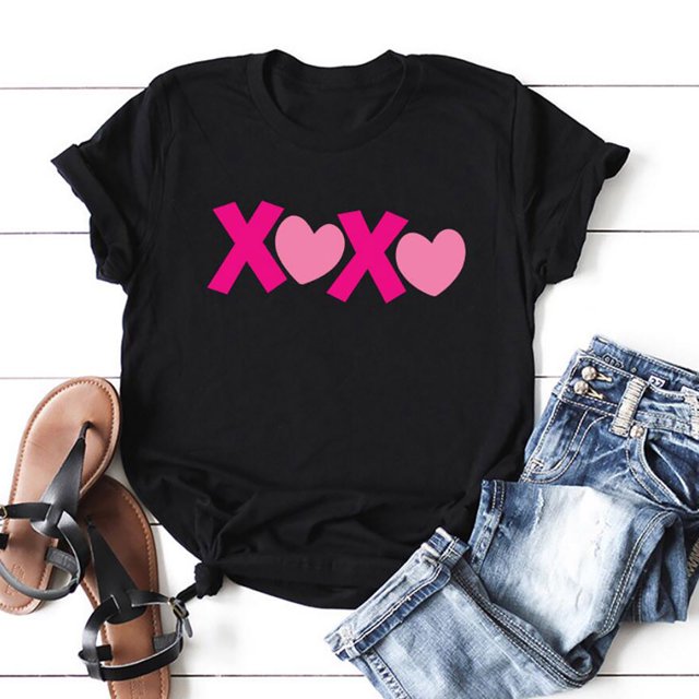 T-shirts d'Été Grande Taille pour Femmes Décontractés Mode pour Femmes Amour Col Rond Manches Courtes T-Shirt pour Femmes Col en V T-Shirt pour Femmes en Liquidation