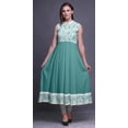 thumbnail image 2 of Bimba Robe Anarkali Vert Aigue-Marine à 2 Feuilles pour Femmes, Kurti Imprimée Ethnique Indienne, Longue Kurta, Robe de Soirée, Moyen, 2 of 6