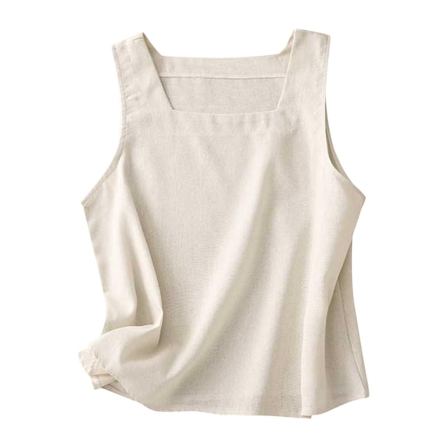 Timegard Womens Tank Tops Cotton Linen Square Neck Sleeveless Summer Casual Loose Tops Basic Tee Blouse