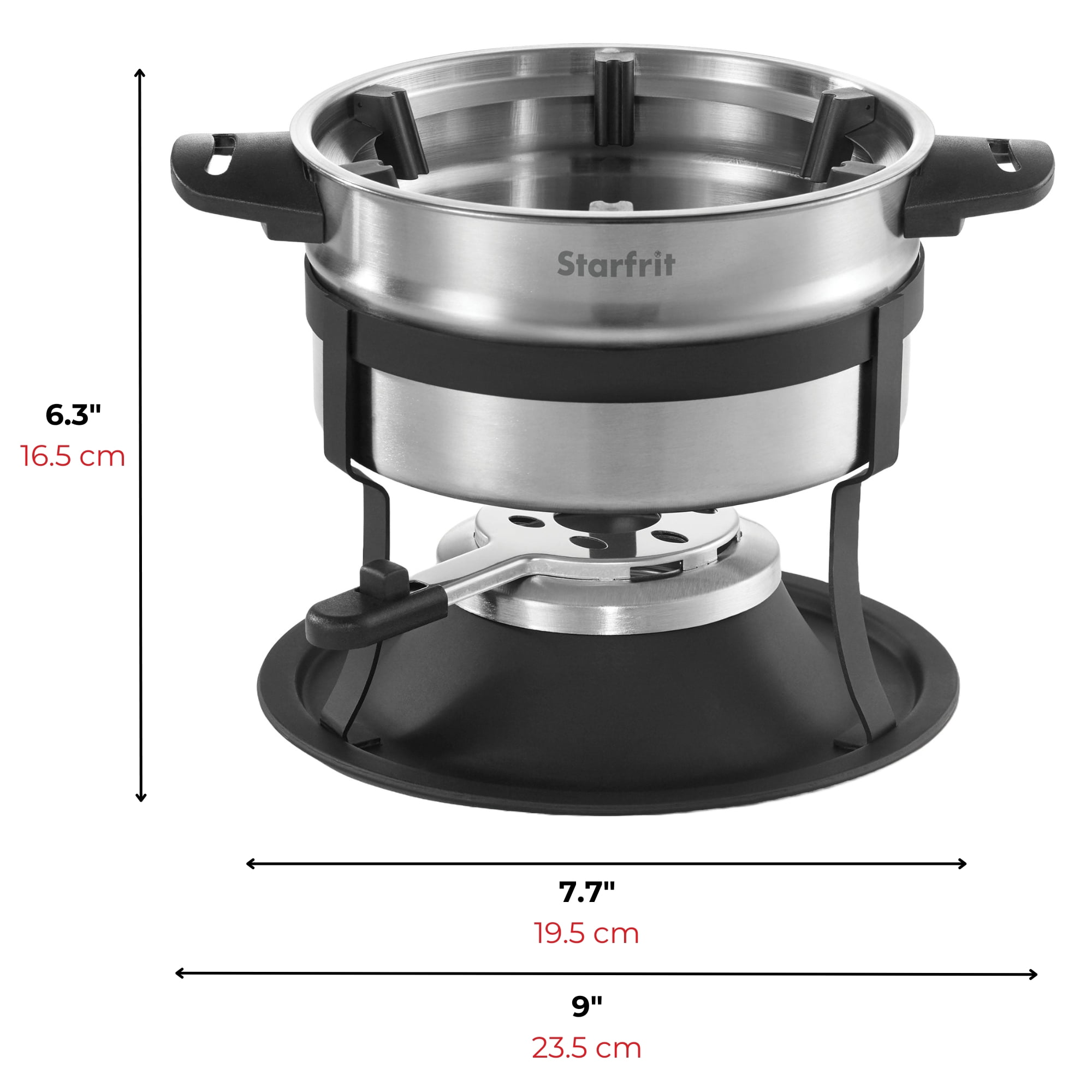 Starfrit Ensemble Fondue 3-en-1, 19 Pièces, Casserole Inox 1,6L, Guide de Fourchettes Magnétique, Brûleur Sécurisé, Parfait Pour Fondue Viande, Fromage et Chocolat