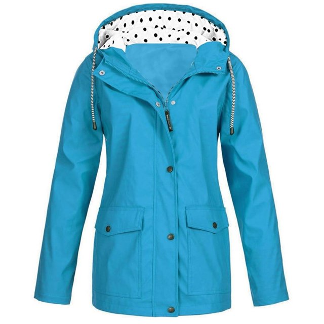 HTNBO Hooded Solid Color Rain Coats for Women Outdoor Windproof Plus Size Rain Jackets