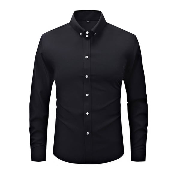 Button Down Hawaiian Shirts for Men Men's Fitted Dress Shirts Men Beach Shirts Long Sleeve Collared Shirts for Men, Black, M